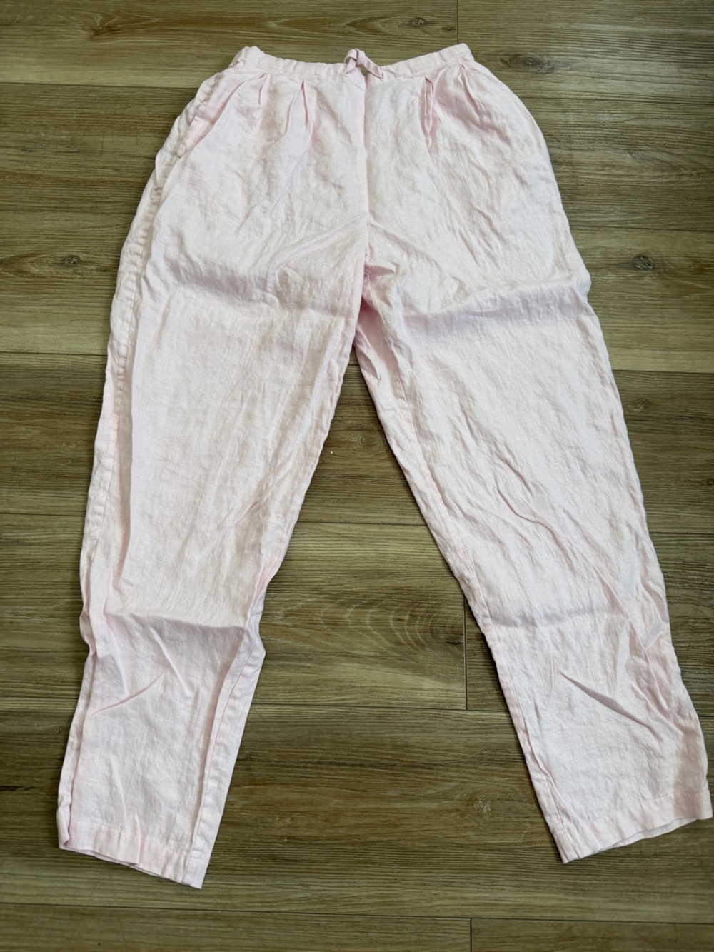 Valerie Stevens Pale Pink Linen-Blend Casual Pants